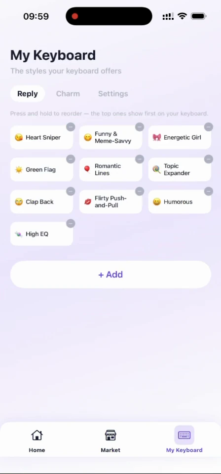 The My Keyboard screen showing the personas currently in use