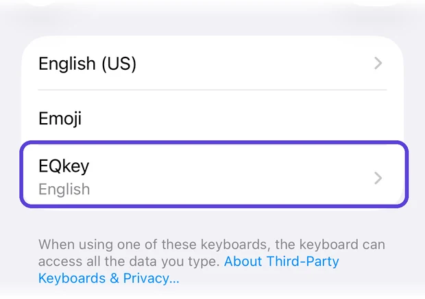 EQkey now appearing in the keyboards list